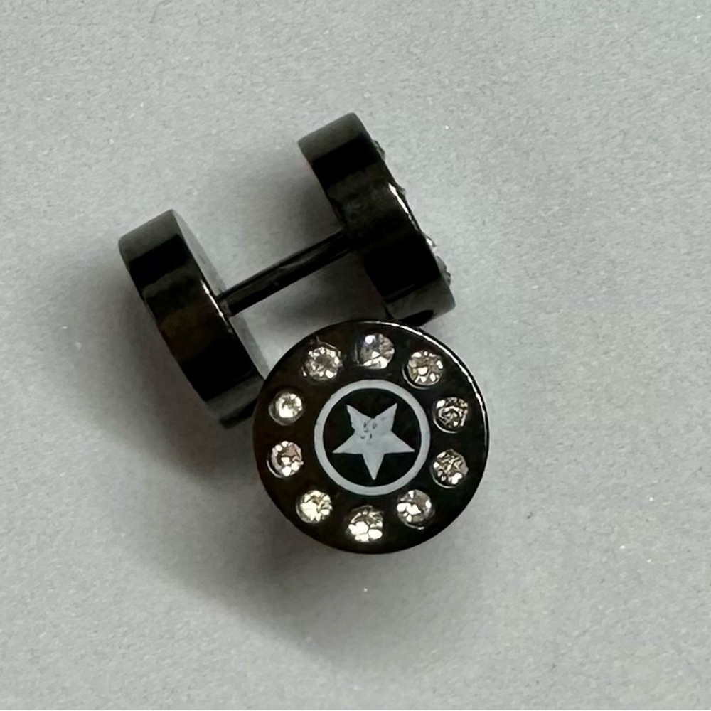 2 fake plugs star rhinestone stainless steel 1 cm wide